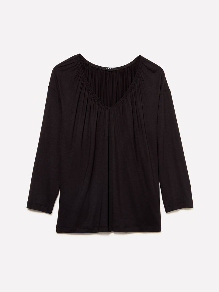 Black t-shirt with curl - women's long sleeve t-shirts - Black | Sisley image number 5